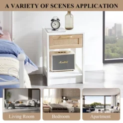 Rattan Nightstand, Modern End Table With Drawer, Nightstand Side Table With Accessories For Living Room Bedroom -Garvee Sales GUEST 000fa500 4e81 4016 be4d f6074b55a1ae