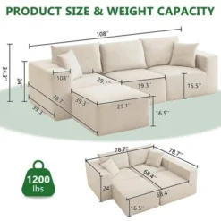 Sectional Sofa, Sleeper Sofa Couches With L-Shape Chaise, With Deep Seat, Upholstered Couches For Living Room Bedroom, No Assembly Required -Garvee Sales GUEST 00a86ab0 9d40 4fd2 b6d4 8a129bc0b952
