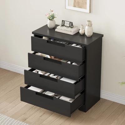 4 Drawer Dresser For Bedroom, Black Chest Of Drawer Nightstand With Embedded Handles, Wooden Dresser Organizer For Living Room Nursery Entryway Closet 1 4 Drawer Dresser For Bedroom, Black Chest Of Drawer Nightstand With Embedded Handles, Wooden Dresser Organizer For Living Room Nursery Entryway Closet