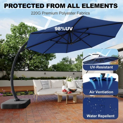 Outdoor Large Round Aluminum Offset Umbrella, Heavy Duty Offset Umbrella With 360¡ãRotation, Offset Patio Cantilever UmbrellaS With Base Included 5 Outdoor Large Round Aluminum Offset Umbrella, Heavy Duty Offset Umbrella With 360¡ãRotation, Offset Patio Cantilever UmbrellaS With Base Included - Image 5