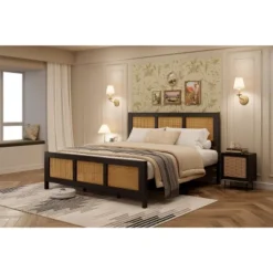 Rattan Bed Frame With Headboard, Boho Cane Platform Bed Frame With Strong Metal Slat,Black 11 Rattan Bed Frame With Headboard, Boho Cane Platform Bed Frame With Strong Metal Slat,Black -Garvee Sales GUEST 013d400b 4ab3 47b6 a27c cd413129b546