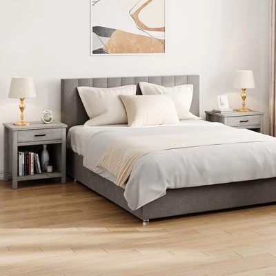 Whizmax Nightstands, Modern Bedside End Tables, Night Stands With Drawer And Storage Shelf For Living Room Bedroom, Gray 4 Whizmax Nightstands, Modern Bedside End Tables, Night Stands With Drawer And Storage Shelf For Living Room Bedroom, Gray - Image 4