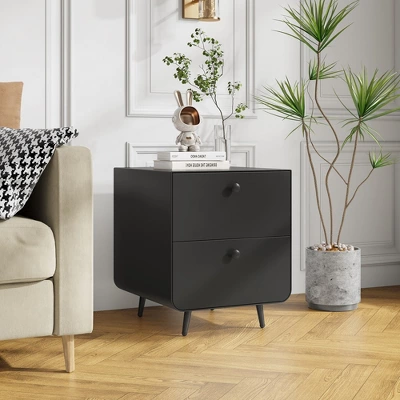 Modern Night Stand With 2 Drawers And Circular Handles - Steel Bedside Table Cabinet For Living Room, Bedroom, And Study Room 3 Modern Night Stand With 2 Drawers And Circular Handles - Steel Bedside Table Cabinet For Living Room, Bedroom, And Study Room - Image 3