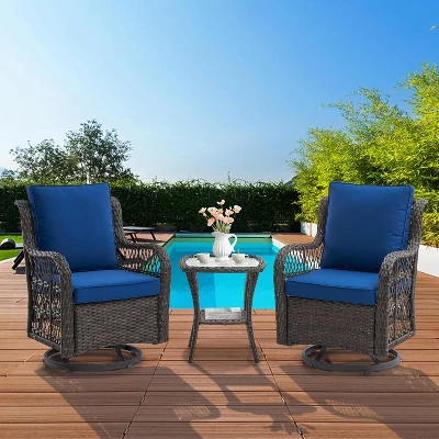 3 Pieces Outdoor Wicker Swivel Chair Set, Swivel Rocking Chairs Set Of 2 With Rattan Side Table, 360-Degree Swivel Rocking Chair For Patio Porch Pool 8 3 Pieces Outdoor Wicker Swivel Chair Set, Swivel Rocking Chairs Set Of 2 With Rattan Side Table, 360-Degree Swivel Rocking Chair For Patio Porch Pool - Image 8