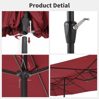 Patio Umbrella, 15FT Double-Side, Outdoor Market Umbrella, Umbrella With Crank Handle, Patio Umbrella For Backyard, Deck, Pool 4 Patio Umbrella, 15FT Double-Side, Outdoor Market Umbrella, Umbrella With Crank Handle, Patio Umbrella For Backyard, Deck, Pool - Image 4