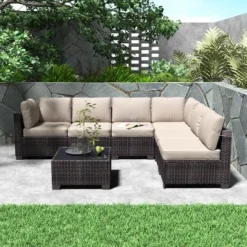 Whizmax 7-Piece Modular Patio Set - PE Rattan Sectional Sofa With Thick Cushions & Glass Coffee Table, Outdoor Furniture For Garden, Balcony, Porch 14 Whizmax 7-Piece Modular Patio Set - PE Rattan Sectional Sofa With Thick Cushions & Glass Coffee Table, Outdoor Furniture For Garden, Balcony, Porch -Garvee Sales GUEST 0258ed99 ff48 4726 ac8d 6c0ca47280c7