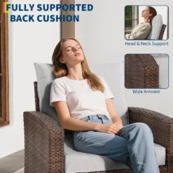 3-Piece Outdoor Wicker Bistro Set With Swivel Chairs - Modern Rattan Patio Furniture With Thick Cushions & Side Table -Garvee Sales GUEST 0292b527 7068 4d7e b242 19c63b222886