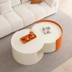 Nesting Coffee Table, Round Nesting Tables And End Tables For Small Space, Modern Side Tables With Extendable Sliding Tabletop, No Need Assembly -Garvee Sales GUEST 02ab8cc6 6f79 40f3 a833 60081aefaabb