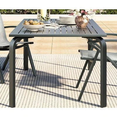 71" Modern Outdoor Dining Table With Umbrella Hole - Marine-Grade Aluminum Patio Table, Weatherproof & Rust-Proof Design For Restaurants, Backyards 3 71" Modern Outdoor Dining Table With Umbrella Hole - Marine-Grade Aluminum Patio Table, Weatherproof & Rust-Proof Design For Restaurants, Backyards - Image 3
