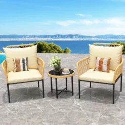 3-Piece Bistro Patio Set, All-Weather Wicker Conversation Set With Cushions & Coffee Table For Garden, Balcony, Deck, Or Poolside ¨C Beige 9 3-Piece Bistro Patio Set, All-Weather Wicker Conversation Set With Cushions & Coffee Table For Garden, Balcony, Deck, Or Poolside ¨C Beige -Garvee Sales GUEST 02c4fa55 254c 4047 8cd6 6d5cd9a236db