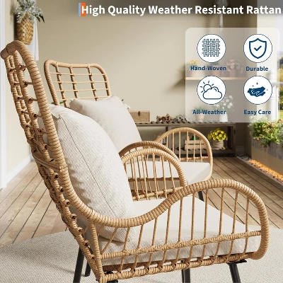 Patio Dining Chairs Set Of 2/ 4, Outdoor Wicker Club Chair With Cushions, All Weather Wicker Armchairs, For Apartments, Porch, Lawn, Backyard,Brown 2 Patio Dining Chairs Set Of 2/ 4, Outdoor Wicker Club Chair With Cushions, All Weather Wicker Armchairs, For Apartments, Porch, Lawn, Backyard,Brown - Image 2