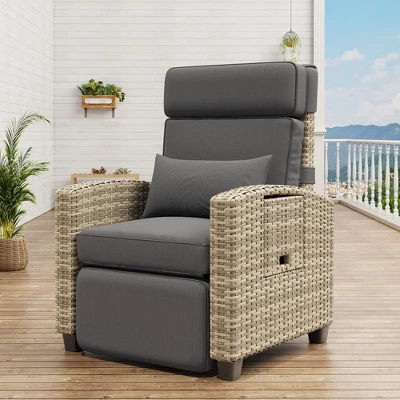 Garvee Rattan Recliner Chair - Adjustable Backrest/Footrest, 150¡ã Lay Flat W/Flip-Up Table & Removable Cushion, Outdoor Patio Chair 8 Garvee Rattan Recliner Chair - Adjustable Backrest/Footrest, 150¡ã Lay Flat W/Flip-Up Table & Removable Cushion, Outdoor Patio Chair - Image 8