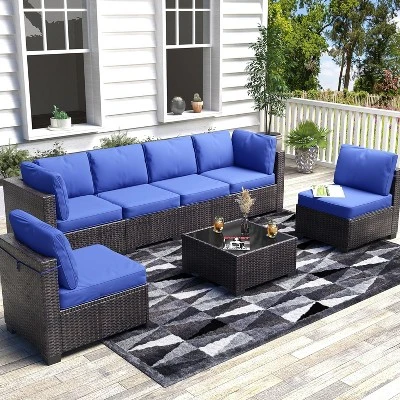 Garvee 7-Piece Outdoor Patio Set, Rattan Sectional Sofa With Cushions, Wicker Conversation Set For Balcony, Backyard, Or Garden 7 Garvee 7-Piece Outdoor Patio Set, Rattan Sectional Sofa With Cushions, Wicker Conversation Set For Balcony, Backyard, Or Garden - Image 7