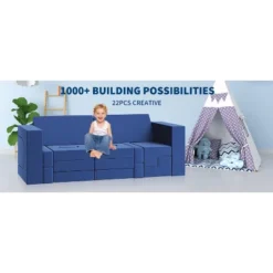 Kids Couch For Building Fort Toy,22pcs DIY Toddler Sofa,Velvet Toddler Futon Sofa Bed For Playroom, Bedroom,Grey -Garvee Sales GUEST 03e48657 b848 4e86 bdc7 64569f69d039