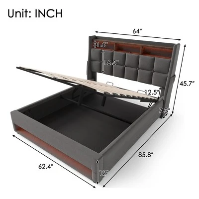 Queen Size Bed Frame With Hydraulic Storage,Upholstered Headboard,RGB LED Light And USB Charging 3 Queen Size Bed Frame With Hydraulic Storage,Upholstered Headboard,RGB LED Light And USB Charging - Image 3