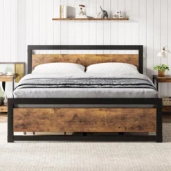 Full Size Bed Frame, 14 Inch King Size Bed Platform Industrial With Headboard No Box Spring Needed, Easy Assemble Mattress Bedframe Retro Brown -Garvee Sales GUEST 044f411c 0f15 4191 aaae 240828d9031f