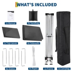 10x10 Pop Up Canopy With 4 Sidewalls-Waterproof Outdoor Portable Canopy Tent With Carry Bag, Stakes & Guy Lines-for Camping, Beach, Backyard