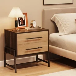 Whizmax Nightstand With Drawer Bedside Table With Metal Frame