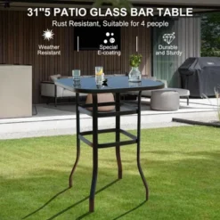 Bistro Square Patio Table - Metal Frame W/Tempered Glass Top, Outdoor Bar Height Table For Backyard, Poolside & Garden -Garvee Sales GUEST 0480336f 67f7 45b5 9348 277fa7f49bb0