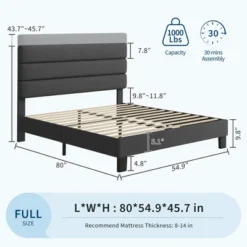 Bed Frame With Adjustable Headboard, Linen Fabric Upholstered, Heavy Duty Mattress Foundation, No Box Spring Needed