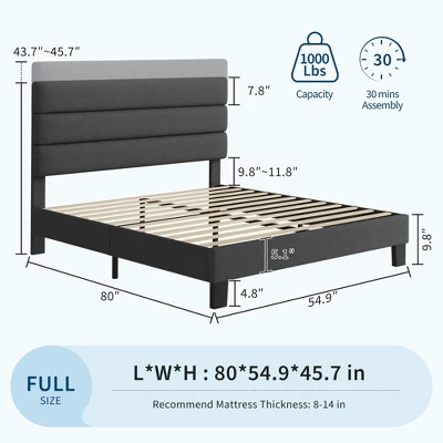 Bed Frame With Adjustable Headboard, Linen Fabric Upholstered, Heavy Duty Mattress Foundation, No Box Spring Needed 1 Bed Frame With Adjustable Headboard, Linen Fabric Upholstered, Heavy Duty Mattress Foundation, No Box Spring Needed
