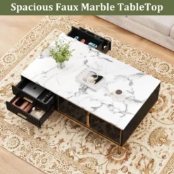 Whizmax Faux Marble Coffee Table - Modern Living Room Table With 4 Drawers & Glass Doors, Fluted Panel Design 16 Whizmax Faux Marble Coffee Table - Modern Living Room Table With 4 Drawers & Glass Doors, Fluted Panel Design -Garvee Sales GUEST 053c009b a2ca 40fb aa1b c55b02e76234