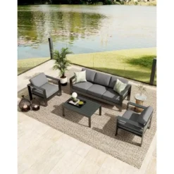 4 Pieces Aluminum Patio Furniture Set, Outdoor Sectional Conversation Set Sectional Sofa With 4" Armrest & 5" Thick Cushions & Coffee Table 13 4 Pieces Aluminum Patio Furniture Set, Outdoor Sectional Conversation Set Sectional Sofa With 4" Armrest & 5" Thick Cushions & Coffee Table -Garvee Sales GUEST 06cd85cd f327 40a9 936b d542c7fcd529