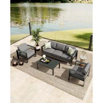 4 Pieces Aluminum Patio Furniture Set, Outdoor Sectional Conversation Set Sectional Sofa With 4" Armrest & 5" Thick Cushions & Coffee Table 7 4 Pieces Aluminum Patio Furniture Set, Outdoor Sectional Conversation Set Sectional Sofa With 4" Armrest & 5" Thick Cushions & Coffee Table - Image 7