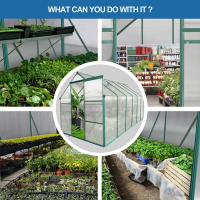 6x12FT Polycarbonate Greenhouse, Heavy Duty Aluminum Walk-in Greenhouses With Sliding Door & Raised Base, Plant Greenhouse For Outdoor Garden Backyard 7 6x12FT Polycarbonate Greenhouse, Heavy Duty Aluminum Walk-in Greenhouses With Sliding Door & Raised Base, Plant Greenhouse For Outdoor Garden Backyard - Image 7