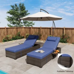 Whizmax Rattan Chaise Lounge Pool Chairs, Outdoor Sun Tanning Chairs With Adjustable Backrest For Beach, Yard, Patio