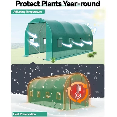 Greenhouse Tunnel 15x6.5x6.5ft,Galvanized Steel Tunnel Greenhouse With Zippered Doors And Window,for Home Gardening Seed 3 Greenhouse Tunnel 15x6.5x6.5ft,Galvanized Steel Tunnel Greenhouse With Zippered Doors And Window,for Home Gardening Seed - Image 3