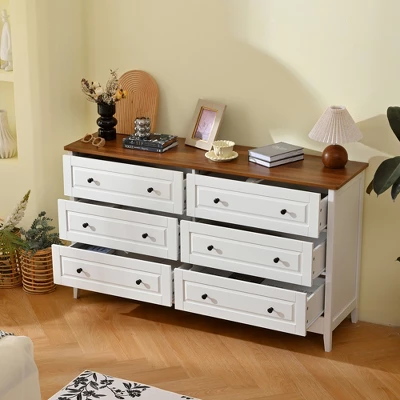 Dresser For Bedroom, 6 Drawer Dresser With Wide Drawer And Metal Handles, Wood Dressers & Chests Of Drawers 1 Dresser For Bedroom, 6 Drawer Dresser With Wide Drawer And Metal Handles, Wood Dressers & Chests Of Drawers