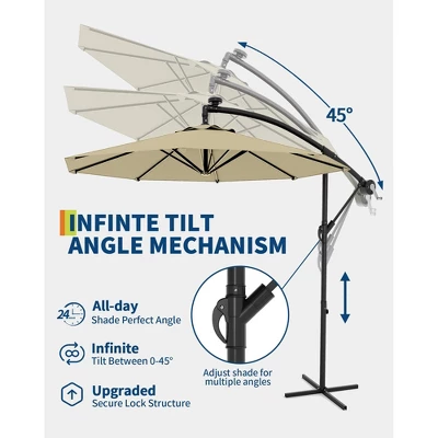 10 FT Hanging Cantilever Umbrella With 360 Degree Rotation, 8 Ribs Offset,Cross Base Support, With Easy Tilt Adjustment, For Backyard, Garden 2 10 FT Hanging Cantilever Umbrella With 360 Degree Rotation, 8 Ribs Offset,Cross Base Support, With Easy Tilt Adjustment, For Backyard, Garden - Image 2