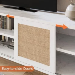 Rattan TV Stand Entertainment Center With Marble Pattern For 65" TV, White TV Console Table & Cabinet With Adjustable Shelves For Living Room, Bedroom -Garvee Sales GUEST 08cffd6c e7bd 4360 bea6 b17ee70b1e80