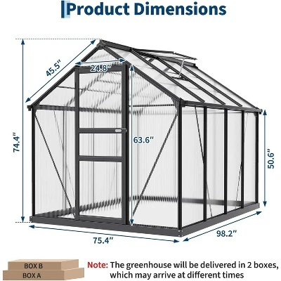 Garvee 6 X 8 FT Greenhouse, Greenhouse With Aluminum Frame, Lockable Door And Ajustable Roof Vent For Outside Garden Backyard, Patio, Black 1 Garvee 6 X 8 FT Greenhouse, Greenhouse With Aluminum Frame, Lockable Door And Ajustable Roof Vent For Outside Garden Backyard, Patio, Black