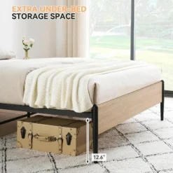 Full/Queen Size Boho Bed Frame With Rattan Headboard & Wood Footboard, Under Bed Storage, No Box Spring Needed, Noise-Free Design -Garvee Sales GUEST 0960cdfd ac5c 4e5d 96b8 af0f2bc45c1e