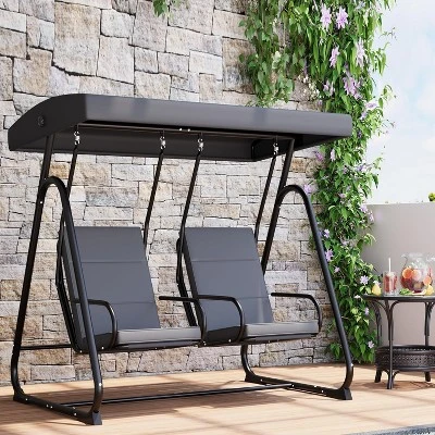 2-Person Outdoor Patio Swing Chair – Adjustable Canopy, Removable Cushions & Heavy-Duty Steel Frame (Dark Grey) 8 2-Person Outdoor Patio Swing Chair – Adjustable Canopy, Removable Cushions & Heavy-Duty Steel Frame (Dark Grey) - Image 8