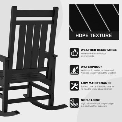 Outdoor HDPE Rocking Chairs – Oversized All-Weather Patio Rockers – Heavy Duty 350lb Capacity, Anti-Rollover Design (Black) 6 Outdoor HDPE Rocking Chairs – Oversized All-Weather Patio Rockers – Heavy Duty 350lb Capacity, Anti-Rollover Design (Black) - Image 6