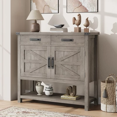 Farmhouse Entryway Table With 2-Door Cabinet & 2 Drawers, Wood Console Table With Storage, Coffee Bar Cabinet, Sofa Tables Buffet Sideboard 2 Farmhouse Entryway Table With 2-Door Cabinet & 2 Drawers, Wood Console Table With Storage, Coffee Bar Cabinet, Sofa Tables Buffet Sideboard - Image 2