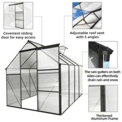6x8 FT Polycarbonate Greenhouse, Aluminum Walk-in Greenhouses With Sliding Door & Raised Base, Plant Greenhouse For Outdoor Garden Backyard 9 6x8 FT Polycarbonate Greenhouse, Aluminum Walk-in Greenhouses With Sliding Door & Raised Base, Plant Greenhouse For Outdoor Garden Backyard -Garvee Sales GUEST 0a7995a6 2000 4187 889c f453bfe3087c