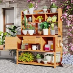 Garden Potting Bench With Hutch, 50.2" Fir Wood Gardening Workstation With Adjustable Shelves, Outdoor Planting Table For Backyard Balcony -Garvee Sales GUEST 0aaa5af2 01a2 4bb9 919d 4746a6dc4d2d