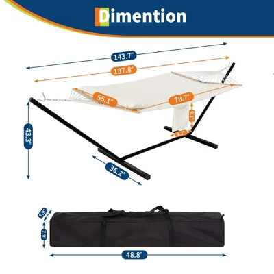 Instant-Setup 2-Person Hammock With Steel Stand – Portable Outdoor Hammock For Camping, (White & Black Stripe) 5 Instant-Setup 2-Person Hammock With Steel Stand – Portable Outdoor Hammock For Camping, (White & Black Stripe) - Image 5