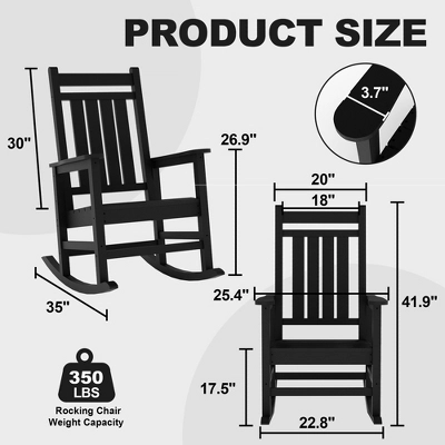Outdoor HDPE Rocking Chairs Set Of 2, HDPE Oversized Patio Rocking Chairs, All Weather Resistant Porch Rocker, Heavy Duty Front Plastic Rockers 4 Outdoor HDPE Rocking Chairs Set Of 2, HDPE Oversized Patio Rocking Chairs, All Weather Resistant Porch Rocker, Heavy Duty Front Plastic Rockers - Image 4