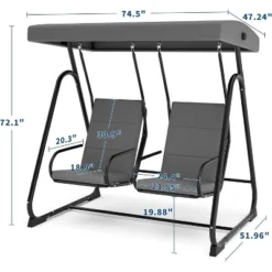 2-Person Outdoor Patio Swing Chair – Adjustable Canopy, Removable Cushions & Heavy-Duty Steel Frame (Dark Grey)