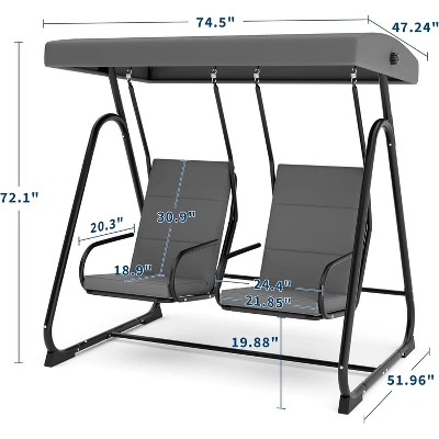 2-Person Outdoor Patio Swing Chair – Adjustable Canopy, Removable Cushions & Heavy-Duty Steel Frame (Dark Grey) 1 2-Person Outdoor Patio Swing Chair – Adjustable Canopy, Removable Cushions & Heavy-Duty Steel Frame (Dark Grey)