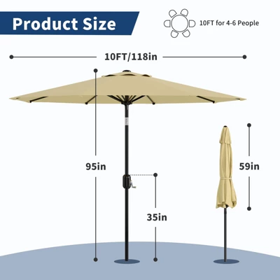 10ft Patio Umbrella, Table Umbrella Outdoor Patio With Crank Lift & Push Button Tilt, 8 Sturdy Ribs For Yard, Deck, Pool 2 10ft Patio Umbrella, Table Umbrella Outdoor Patio With Crank Lift & Push Button Tilt, 8 Sturdy Ribs For Yard, Deck, Pool - Image 2