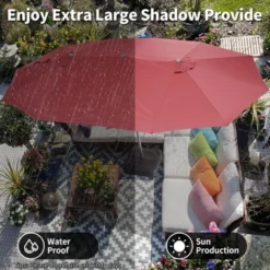 Patio Umbrellas, 15FTx9FT Patio Double-Sided Umbrella, Outdoor Rectangle Market Umbrella For Patio, Lawn & Garden And Poolside
