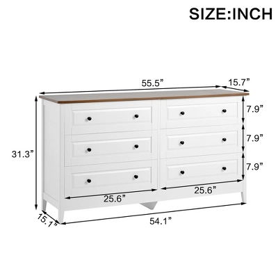 Dresser For Bedroom, 6 Drawer Dresser With Wide Drawer And Metal Handles, Wood Dressers & Chests Of Drawers 3 Dresser For Bedroom, 6 Drawer Dresser With Wide Drawer And Metal Handles, Wood Dressers & Chests Of Drawers - Image 3
