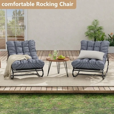 Outdoor Rocking Chairs, Comfortable Lounging Chair With Removable Cushions, Sturdy Metal Frame 3 Outdoor Rocking Chairs, Comfortable Lounging Chair With Removable Cushions, Sturdy Metal Frame - Image 3