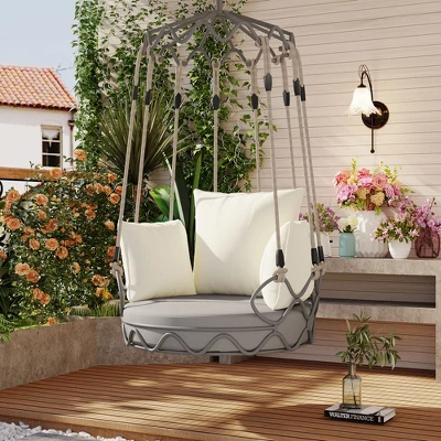 Outdoor Porch Swing Chair Hanging Basket, Patio Swing Chair With Cushion, Hanging Porch Swing For Backyard Garden Balcony, Hold Up To 300 LBS 8 Outdoor Porch Swing Chair Hanging Basket, Patio Swing Chair With Cushion, Hanging Porch Swing For Backyard Garden Balcony, Hold Up To 300 LBS - Image 8